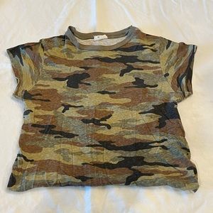 GREEN CAMOUFLAGE REDONE BABY TEE CROPPED COTTON TSHIRT SIZE SMALL